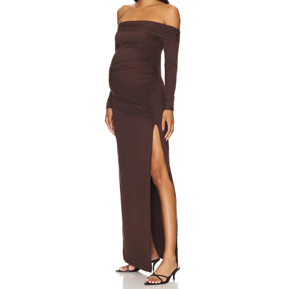 BUMPSUIT | Off The Shoulder Evening Dress in Chocolate